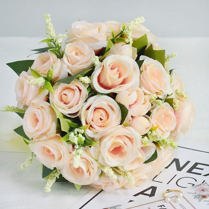 8.3 inch Wedding Bouquets for Bride Bridesmaid Bridal Bouquet Artificial Rose Tossing Bouquet for Wedding Ceremony Party Church (Champagne)