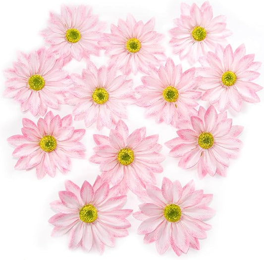 Artificial Daisy Flower Heads, 3.5 Inch Large Flower Heads for Crafts, 12 Pcs Artificial Gerbera Chrysanthemum Flowers Heads for DIY, Party Wedding, Photography Props, Easter (Light Pink)