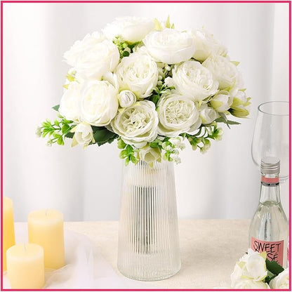 Olgaa 12 Bundles Peonies Artificial Flowers Artificial Peonies Silk Flowers Bulk Fake Peony Bouquet for Bridal Shower Decorations Wedding Table Centerpiece (White)