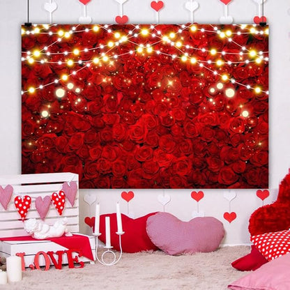 Leowefowa 6x4ft Red Rose Photo Backdrop Romantic Rose Floral Wall Background for Lover Sweet Valentine's Wedding Bridal Shower Mother's Day Sweet Party Banner Decor Photo Supplies Prop