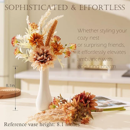 Fake Flower Bouquet, Faux Flower Arrangement for Decorating Kitchens, Bedrooms, Bathrooms, Realistic Artificial Flowers Made of Silk & Plastic, Floral Decoration with Dahlia & Small Blossoms