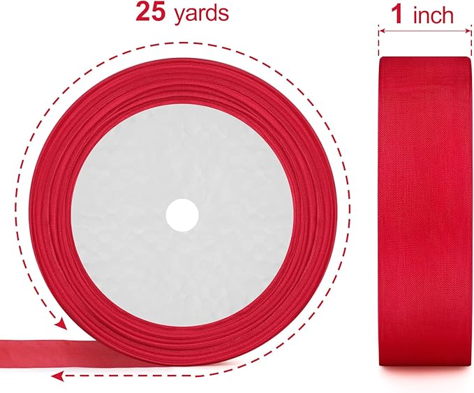 Organza Ribbon Sheer Ribbon, 1" x 125 Yd 5 Rolls Red for Gift Wrapping, Bouquet, Wedding, Party Decoration, Red