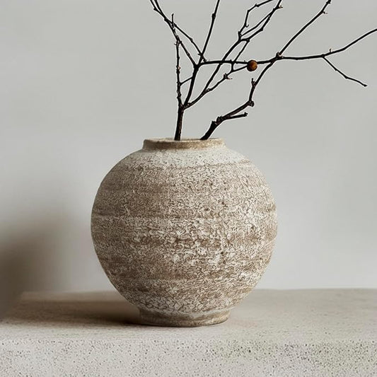 Ceramic Farmhouse Vase Rustic Decor,Pottery Decorative Flower Vases for Home Decor,Boho Vase for Table, Living Room,Bathroom,Shelf,Mantel Decoration,5.5 inch
