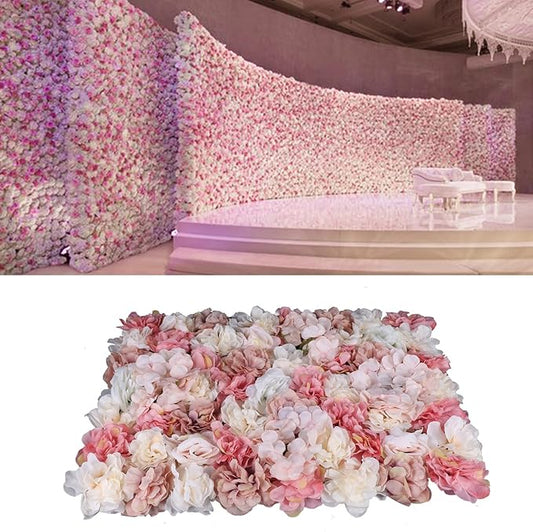 Flower Wall Panels 3D Flower Wall Backdrop, 6Pcs Artificial Flower Wall Panel Silk Rose Floral Decorative Faux Flower Wall Background for Wedding Home Decoration (Pink,23.6 * 15.7in)