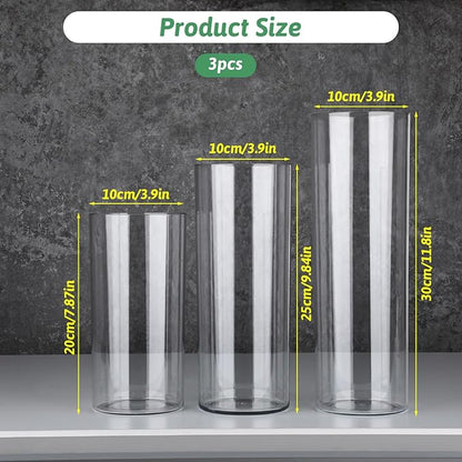 3 Packs Acrylic Cylinder Vases Clear Plastic Flower Vase for Plants Bouquet, Tall Large Plastic Vases Base Vase for Wedding Centerpieces Flower Bouquet Home Decor(8"+10"+12")