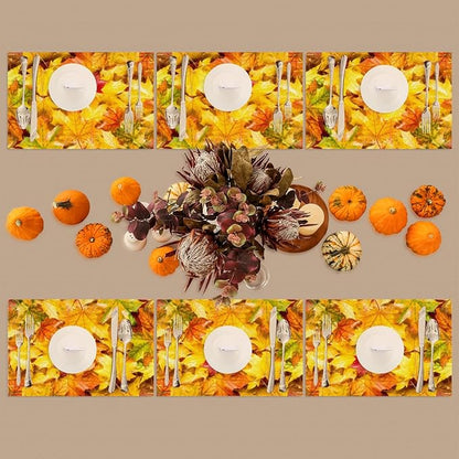 Autumn Maple Leaf Fall Placemats Set of 1 PVC Vinyl Non Slip Table Mats Heat Resistant Place Mats Washable Wipeable Dining Table Mat for Kitchen Decor Party Indoor Outdoor Decorative Gift