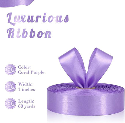 Lavender Ribbon 1 Inch 60 Yards, Light Purple Satin Ribbon for Crafts, Gift Wrapping, Flower Bouquet, Graduation Lei, Baby Shower, DIY Bows, Christmas, Easter