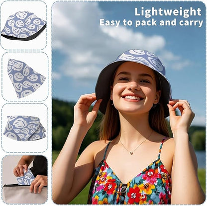 Bucket Hat for Women Men Unisex Sun Cap Packable Outdoor Fisherman Hat Headwear,Reversible Double-Side-Wear