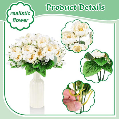 Olgaa 12 Bundles Peonies Artificial Flowers Fake Peony Bouquet Faux Peonies Flowers Bulk with Stems Flower Balls for Centerpiece Table Decorations Wedding Bridal Floral Arrangement (White)
