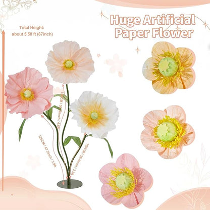 B-COOL Artificial Giant Flowers for Wedding Decoration: 5.58 ft White Champagne Huge Flowers Pink Large Paper Flower Faux Floral for Party Reception Arrangements Background Decor
