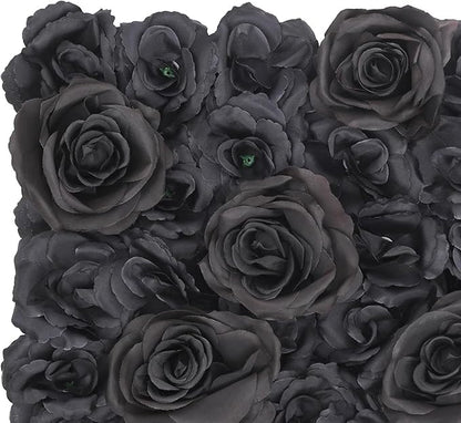 12PCS Artificial Flowers Decoration, Flower Wall Panels, Black Flowers Wall, Stage Background Artificial Flowers Decoration, Silk Rose Flower Panels, Use for Party, Anniversary