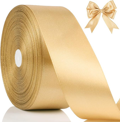 NESCCI 100 Yards Ribbon,1-1/2 Inch Champagne Gold Satin Ribbon,Single Face Satin Ribbons,Perfect for Gift Wrapping,Wedding Decoration,Handmade Bows, Wrapping Bouquet and More