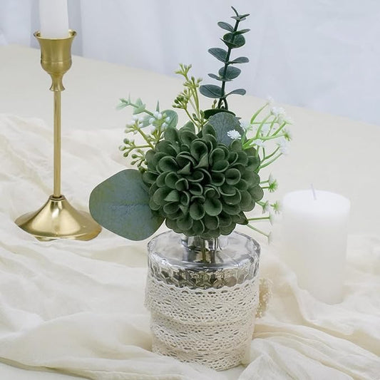 Artificial Flowers, 50pcs Realistic Artificial Rose for DIY Wedding Bouquets Centerpieces Arrangements, Hunter Green and Mint Green Dahlia Flowers with Stem for Bridal Shower Party