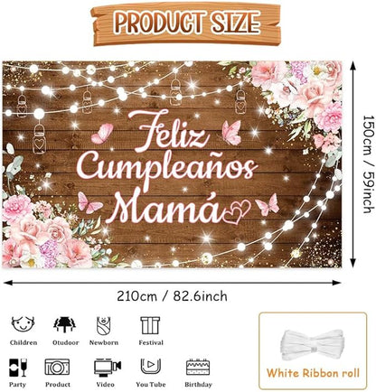 Feliz Cumpleaños Mama Backdrop Mexico Happy Birthday Mom Photography Background Best Mother Ever I Love Mom Birthday Party Decorations Banner Photo Studio Props 84 x 59inch