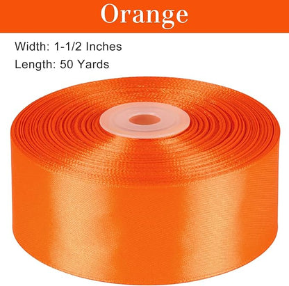 1-1/2 Inches 50 Yards Orange Satin Ribbon, Solid Fabric Ribbon Roll for Flower Bouquets, Gift Wrapping, Wedding, Handmade Crafts