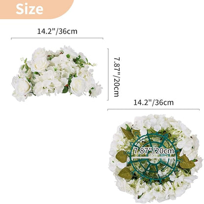 NUPTIO Flower Balls for Wedding Centerpieces - 2 Pcs 14.2 inch Diameter Fake Flower Ball Arrangement Bouquet Party Centerpieces for Tables - White Rose Bouquet Centerpiece Flowers for Wedding Table