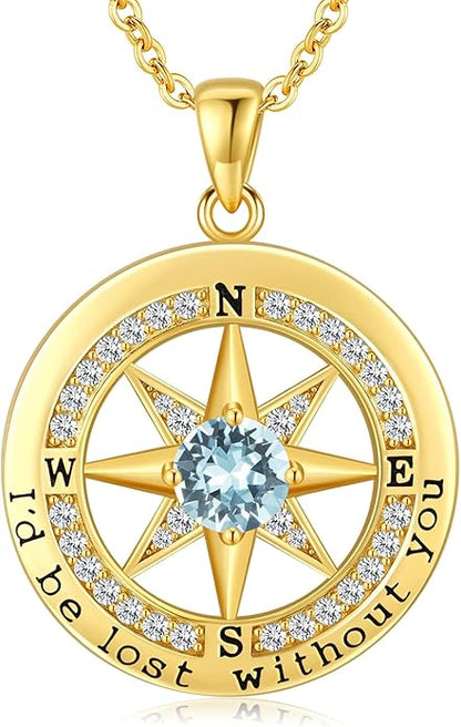 S925 Necklace Gift for Wife |Compass Jewelry |Women Anniversary |Sterling Silver |Girlfriend Birthday Gifts for Her Valentines |I'd be Lost without You |Jewel 18K Gold