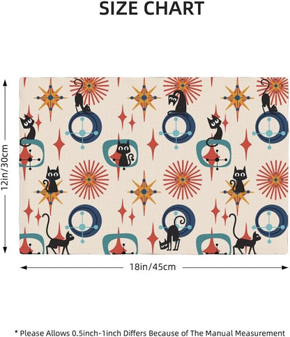 Mid Century Black Cat Modern Placemats Set of 4,Kitchen Table Mats for Dining Outdoor Home Decor 12x18 Retro Place Mats 4 PCS, Style-17