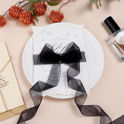 Black Ribbon for Gift Wrapping 1 inch Sheer Organza Ribbon for Flower Bouquet Tulle Thin Chiffon Ribbons for Wedding Invitations Presents Decorations Crafts 50 Yards