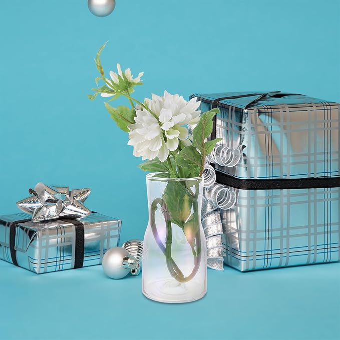 Transparent Iridescent Glass Vase Chic Floral Arrangement Decor for Desktop Flower Centerpieces Modern Simple Home Ornament