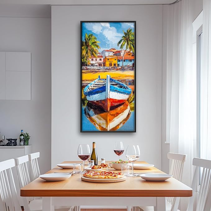 Colorful Boat Wall Art Large Tropical Coastal beach Pictures Wall Decor nautical seaside Canvas Prints Graffiti summer vacation painting Framed Artwork for bathroom Bedroom Living Room 30"x60"
