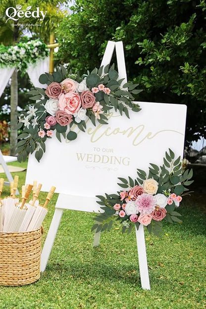 Wedding Arch Flowers Set of 2, Artificial Wisteria & Greenery Garland for Wedding Ceremony Backdrop, Wedding Floral Arrangement for Arch, Photo Booth & Reception Decor (Dusty Rose)