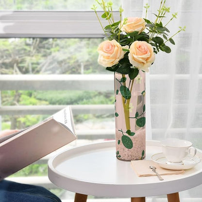 Flower Vase Clear Plastic Cylinder Vases Decor for Centerpieces Home Storage Office Weddings Green Avocados White Flower Pink 11.8 x 3.9 in