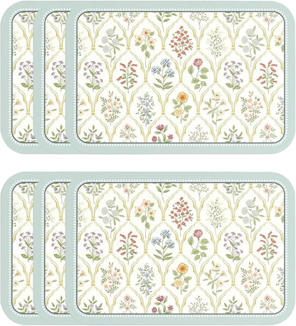 ISAENNE Vintage Floral PVC Placemats Set of 6,Colorful Flower Rectangle Place Mats, Waterproof and Heat-Resistant,Decoration for Kitchen,Dinning,Parties, Holiday,12"*17"