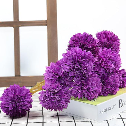 Tinsow 12 Pcs Artificial Flowers Purple Faux Ball Chrysanthemum Bouquet Flowers Wedding Bouquet for Home Garden Party Wedding Decoration