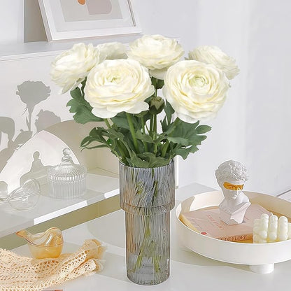 White Ranunculus Artificial Flowers 6PCS Real Touch Faux Ranunculus Flowers for DIY Wedding Bouquet Party Table Home Decor(White)