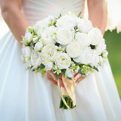 MARTINE MALL 8 Packs Peonies Artificial Flowers, White Artificial Peonies, Silk Peonies Flowers Fake Peonies Artificial Flowers Peonies Bouquet for Centerpiece Table Wedding Party Home Decor