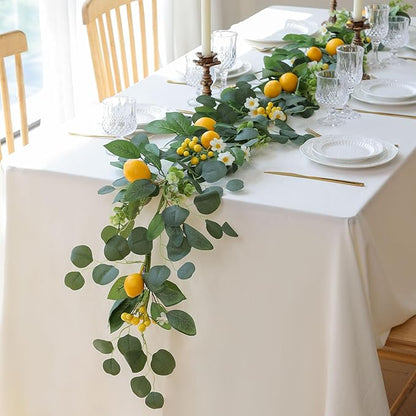 Mizii Artificial Lemon Garland 6FT Fake Fruit Lemons Garland with Green Eucalyptus Leaves Hanging Vines Greenery Decorations for Kitchen Table Centerpieces Room Wall Party Birthday Decor (Eucalyptus)