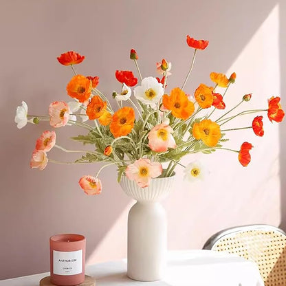 2 Pcs Artificial Fake Flowers Poppies Silk Flower Arrangements Wedding Bouquets Decorations Plastic Floral Table Centerpieces for Home Kitchen Garden Party Decor Approx 23.6" High - Light Orange