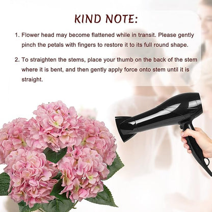 Hollyone Pink Hydrangea Artificial Flowers Large Artificial Hydrangeas Silk Flowers for Home Decor Indoor Wedding Flowers Bouquets Faux Flowers Kitchen Centerpiece Table Decorations