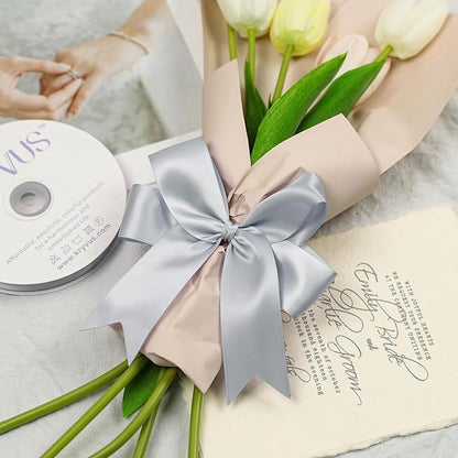 Silver Gray Satin Ribbon, Double Faced 1-1/2 Inch X 25 Yards Silver Gray Ribbon, Premium Satin Ribbons for Gift Wrapping, Crafts, Hair Bow Making, Sewing, Flower Bouquet, Wedding Party Decor