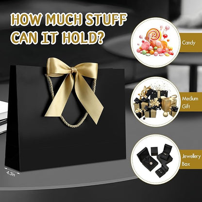JMANNI Gift Bag, Medium Gift Bags with Tissue Paper, 2Pcs Gift Bags Medium Size with Handle and Bow Ribbon for Any Birthday,Weddings, Mothers Day & Special Occasion 11''x7.87''x4''(Black)