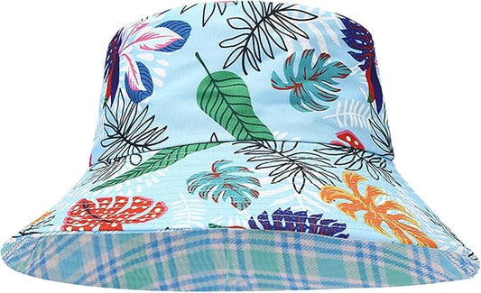 Bucket Hat for Women Men, Cotton Reversible Double Side Wear Sun Hats Beach Fisherman Hat