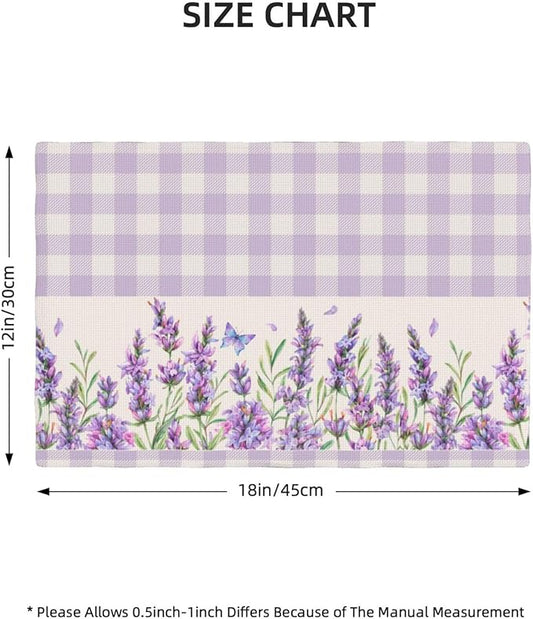 Flowers Leaves Spring Placemats Set of 4,Purple Plaid Background Flower Seasonal Table Mats for Party Kitchen Dining Decoration 6 PCS