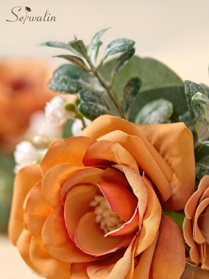 Serwalin 6PCS Orange Rose Boutonniere for Men Wedding Groom Groomsmen Best Man Boutonniere for Wedding Ceremony Anniversary Prom Flowers Formal Dinner Party, Orange