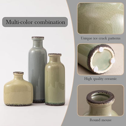 Bud Vase - Flower Vase Set - Decorative Vases - Ceramic Small Vase Set of 3 for Centerpieces - Ice Creak for Decor - Modern Decoration Vases for Home Farmhouse Table Office, Mini Vase by Lyeec