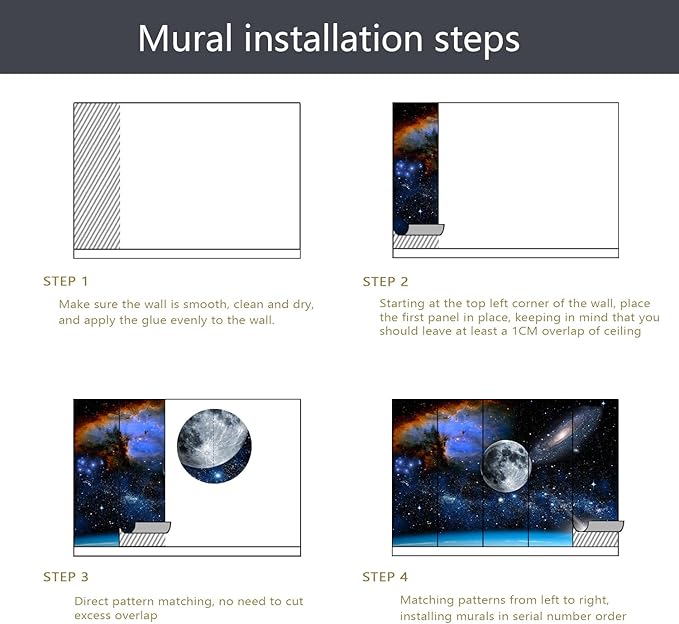 PYFFYP- Galaxy Wallpaper Blue Planet Wall murals for Ceiling (Not Peel and Stick)