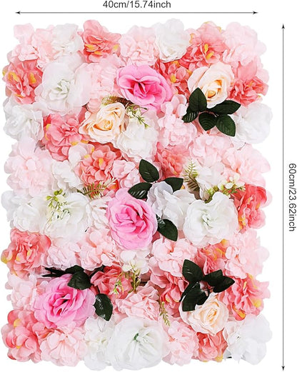 12 Pcs White Flower Wall Flowers Backdrop Artificial Flower for Backdrop Flowers Decoration 3D Floral Panels for Wall Decor Home Party Wedding Room Decoration (60x40cm/White+ Pink+Green)