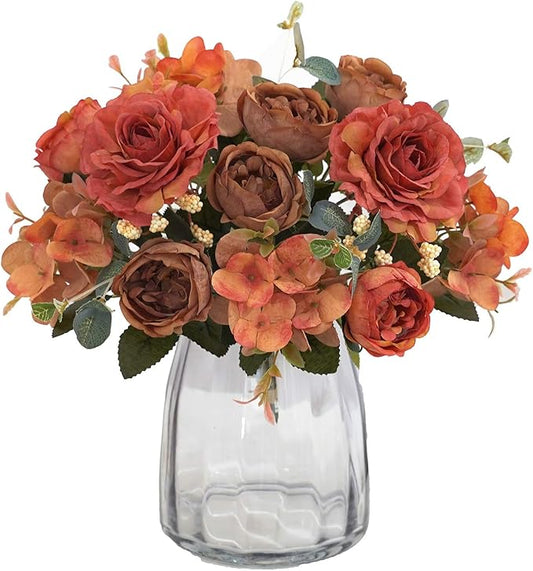 Artificial Flowers Fake Peony Silk Flowers Hydrangea Bouquet Decor Faux Camellia Flower for Home Living Room Table Centerpieces Decoration