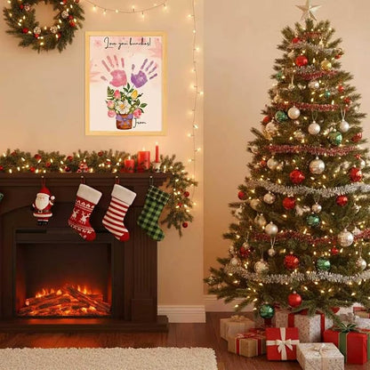 DIY FlowerHandprint Craft Kit for Grandma, Unique Gifts for Grandma, Birthday Gift for Mom Grandma Nana Mimi, Christmas and New Year Gifts(12" x 16", 2 Art Papers, Wood Frame)
