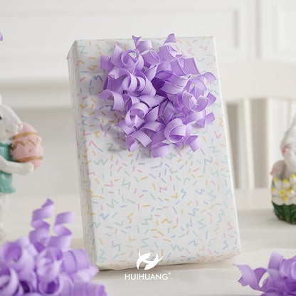 HUIHUANG Purple Bows for Gift Wrapping, Lavender Curly Ribbon Bows Self Adhesive Burst Gift Bow for Presents, Wine Bottle, Treat Bags, Wrap Accessories, Bridal Shower Wedding Party Favor - 6 Counts