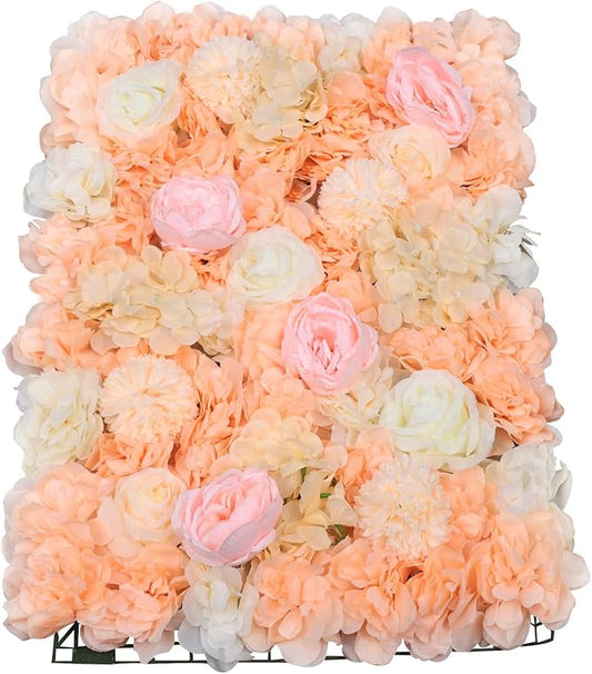 Gdrasuya10 6pcs Realistic Flower Wall Background Artificial Flowers Wall Backdrop Panel 3D Silk Rose Fake Flower Wall Panel Banquet Wedding Party Decor, Photography Background 60 x 40 cm