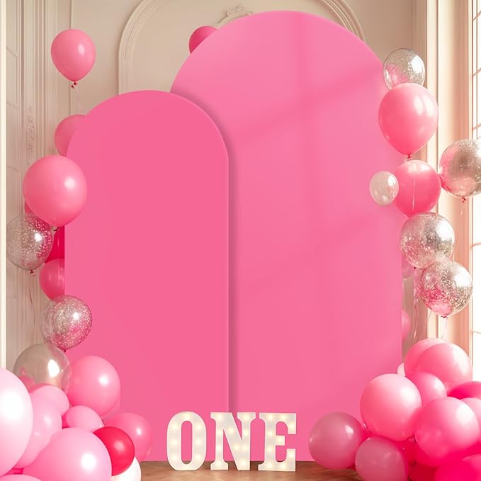 Hot Pink Arch Backdrop Covers - 7.2FT, 6FT Spandex Fitted Wedding Arch Stand Covers Round Top Chiara Stretchy Arch Backdrop Cover for Wedding Birthday Party Decoration