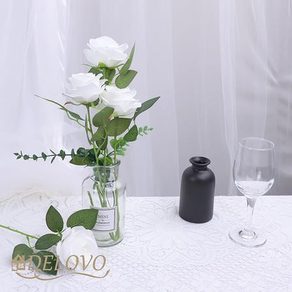 52pcs White Roses Artificial Flowers Ivory Fake Flowers Silk Roses with Stems for DIY Wedding Bouquets Bridal Shower Centerpieces Arrangements Party Decorations