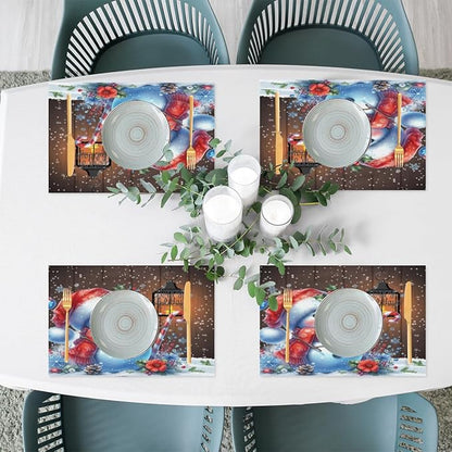 Christmas Art Snowman Snowflake Placemats Set of 4 PVC Vinyl Non Slip Table Mats Heat Resistant Place Mats Washable Wipeable Dining Table Mat for Kitchen Decor Party Indoor Outdoor Decorative Gift