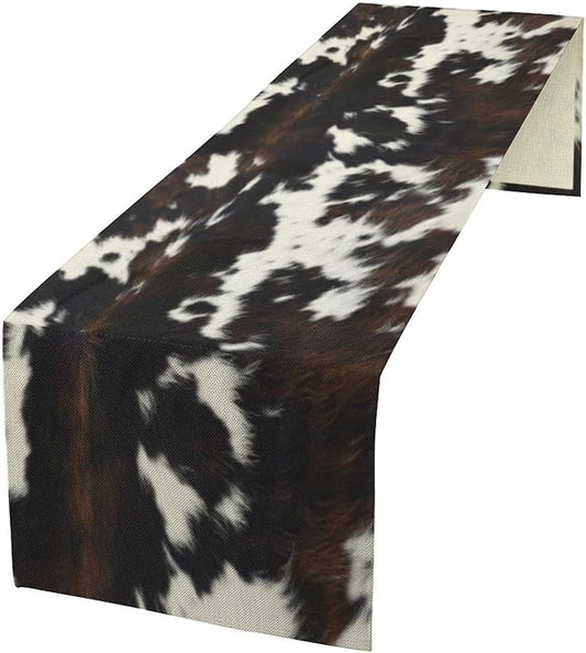 Cow Print Table Runner, Black White Cowhide Print Western Style Table Runner Country Farmhouse Cottage Cow Patten Table Decoration for Home Kitchen Dining, 13x60 Inch